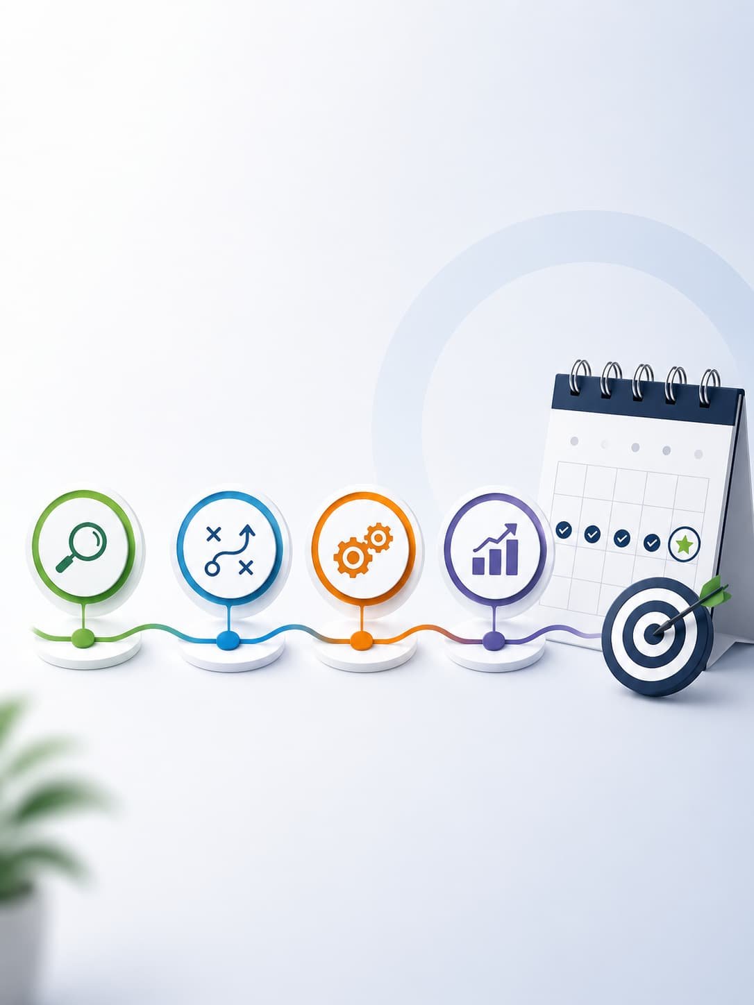 3D illustration of a 30-day clarity onboarding process with strategy, optimization, analytics, and revenue growth icons.